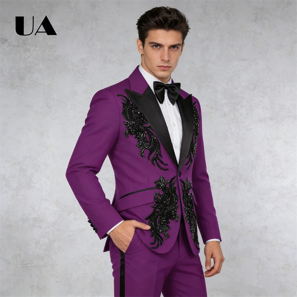 

Banquet Suit Attire for Men, 2 Pieces Including Jacket and Pants, Plus Size Avaliable High Quality Men's Suit Tuxedo with Beads