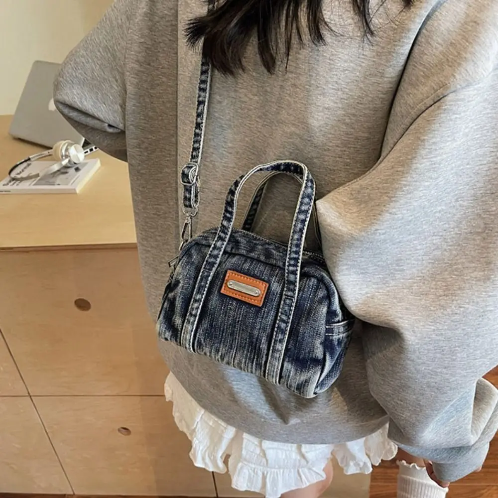 عادية Y2K الدنيم حقيبة قماش قنب الشارع نمط حقيبة تسوق حقيبة يد خمر سعة كبيرة بلون الصلبة حقيبة كروسبودي الشارع الشهير