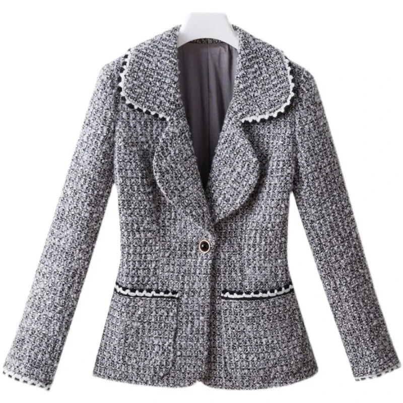 

Spring Autumn Women Tweed Jacket 2023NewMid-Aged High Quality Long Sleeve Cardigan Lady Korean Short Elegant Woolen Coat Female