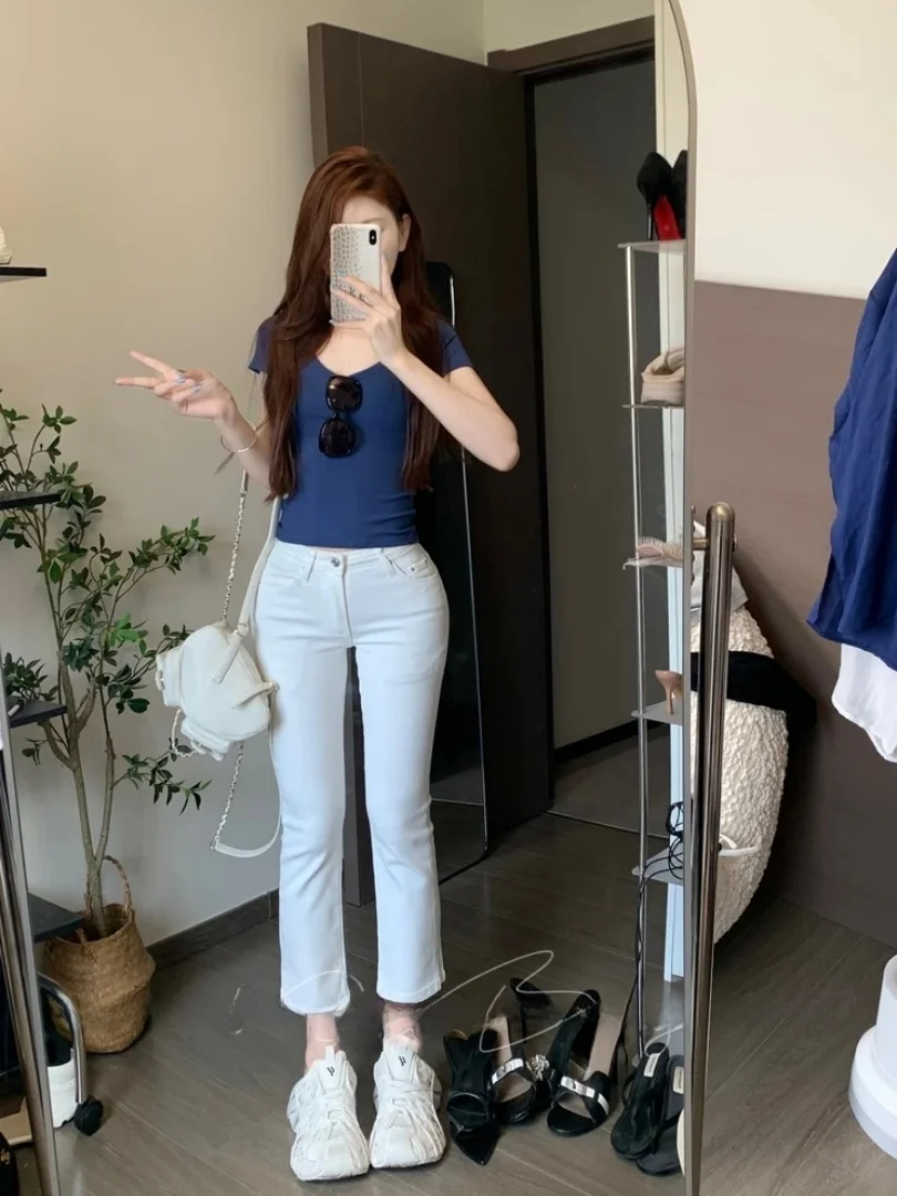 Retro American Slim Fit Jeans Women's Nine-Piece Summer Elegance Slimming Versatile Micro Flare Nine-Piece Jeans