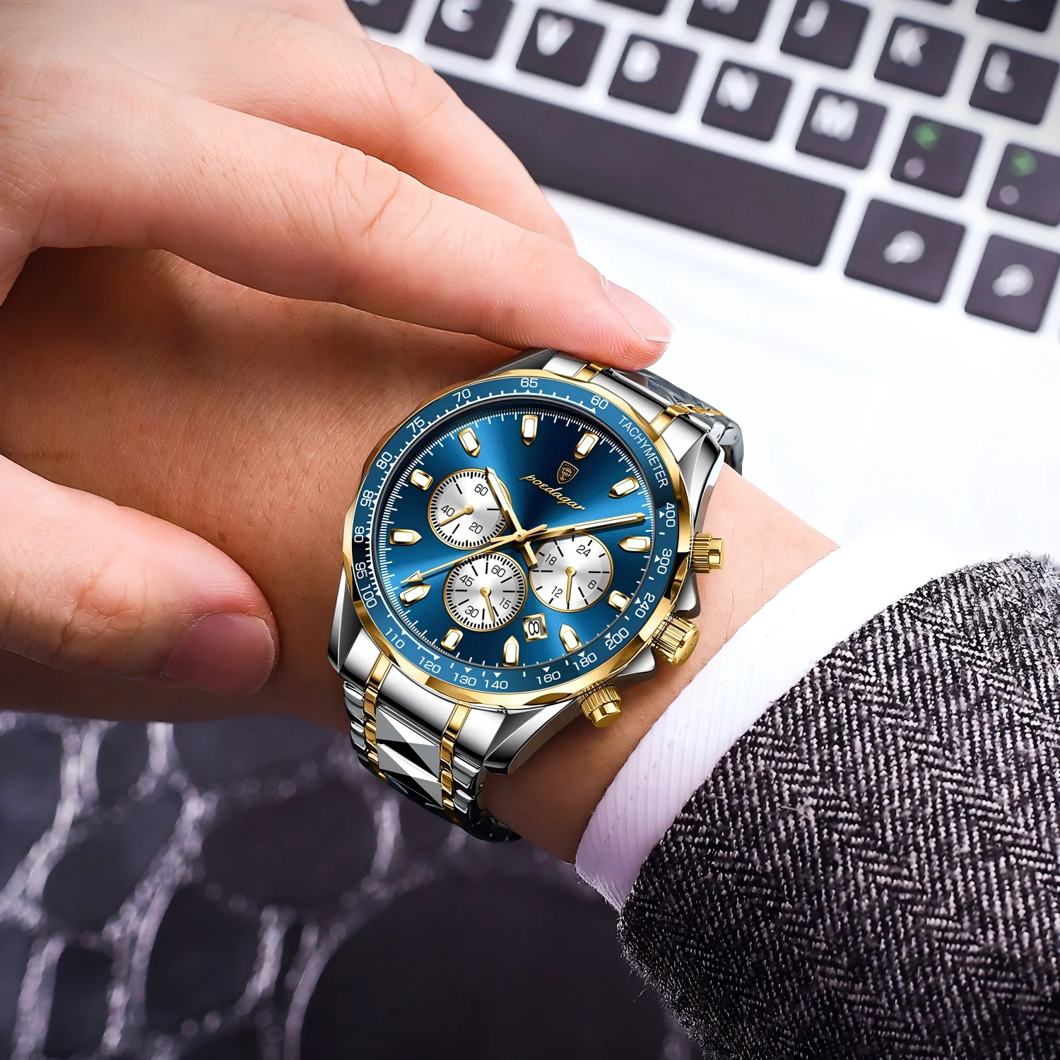POEDAGAR Luxury Fashion Men Watch Chronograph Waterproof Luminous Date Watch For Man Stainless Steel Sports Men\'s Quartz Watches