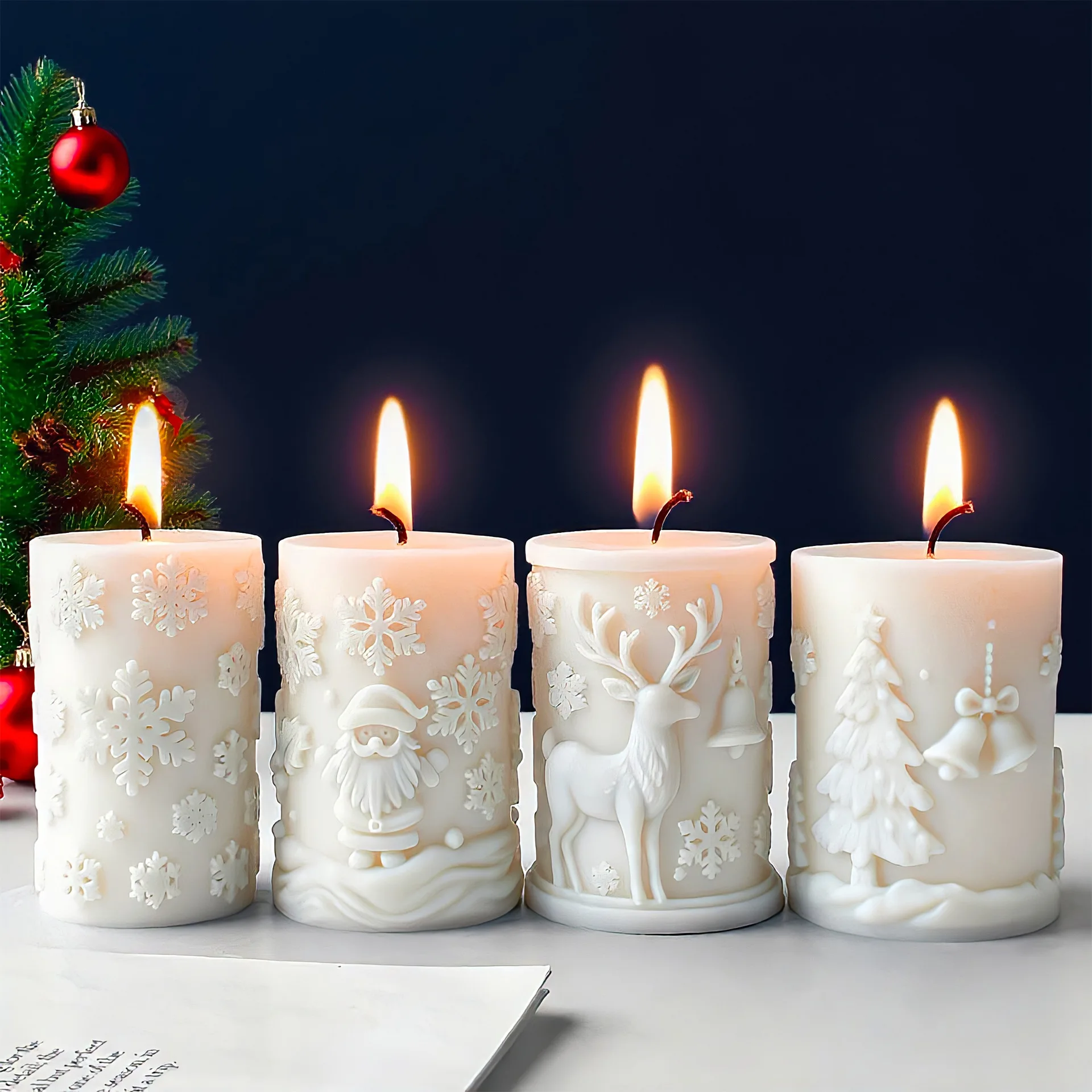 

Christmas Snowflake Elk Relief Cylinder Candle Mold DIY Santa Aroma Plaster Ornaments Silicone Mold Candle Making Tools