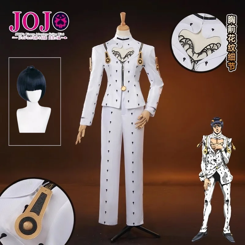 Costume de Cosplay Anime JoJo's Bizarre Adventure Bruno Bucciarati, perruque, costumes noir et blanc, uniforme Zentai, ensembles complets