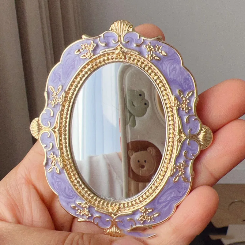 Mini Handheld Mirror Vintage Style Decorative Compact Makeup Mirror for Wallet Travel Women's Gift Portable
