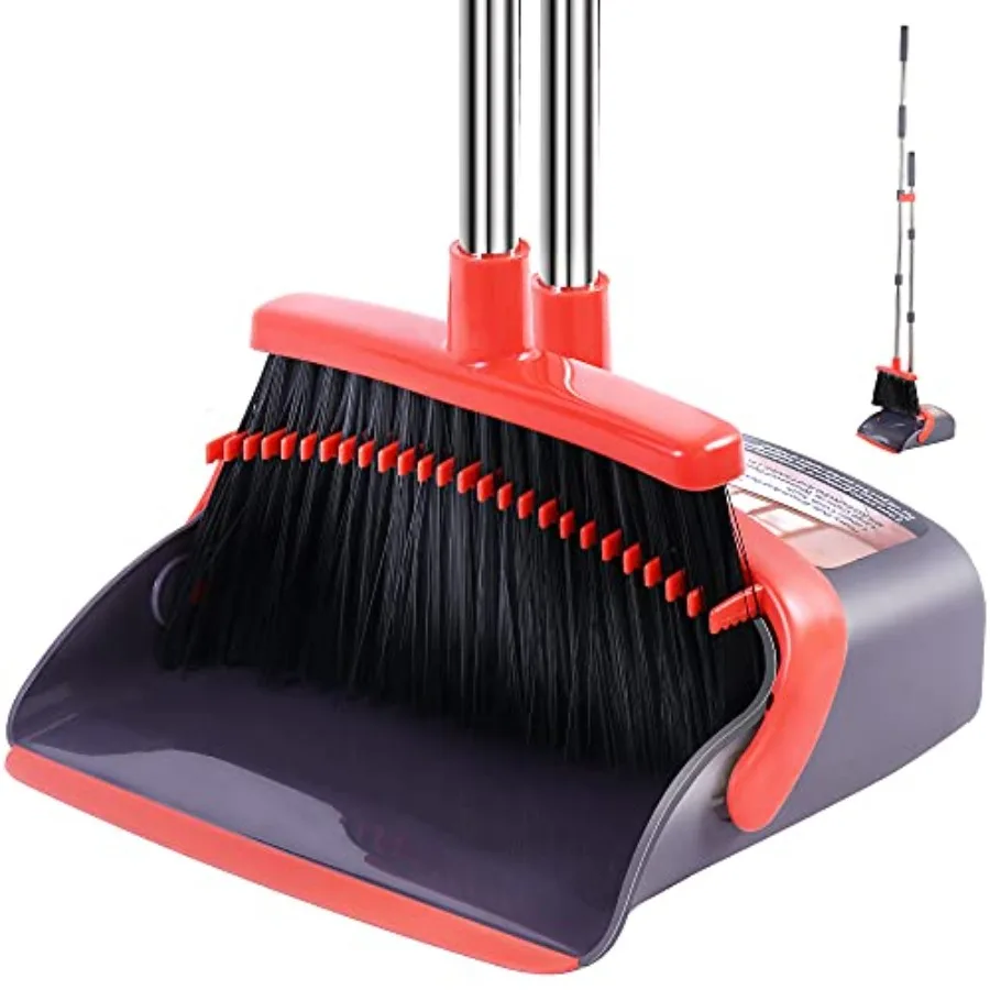 

Broom with Dustpan Combo Set Broom and Dustpan Set Dust Pan with Stainless Steel Long Handle Brooms with 5-Layer Soft Bristles