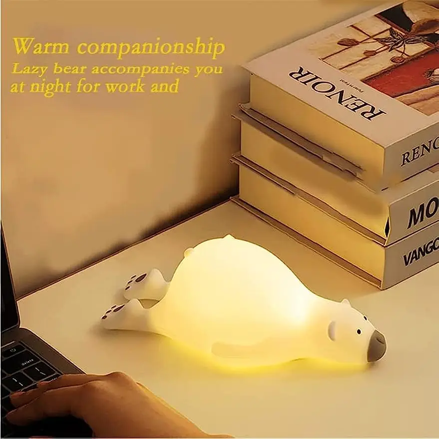 Cute Bear Nightlight, LED Night light, Dimmable And Rechargeable Breastfeeding Bedside Fun Touch Nightlight, Timer