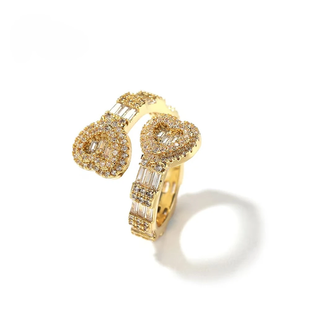 Full Chilled Heart Exquisite Opening Ring 18k Gold Plated Rose Gold Hip Hop Rapper Jewelry
