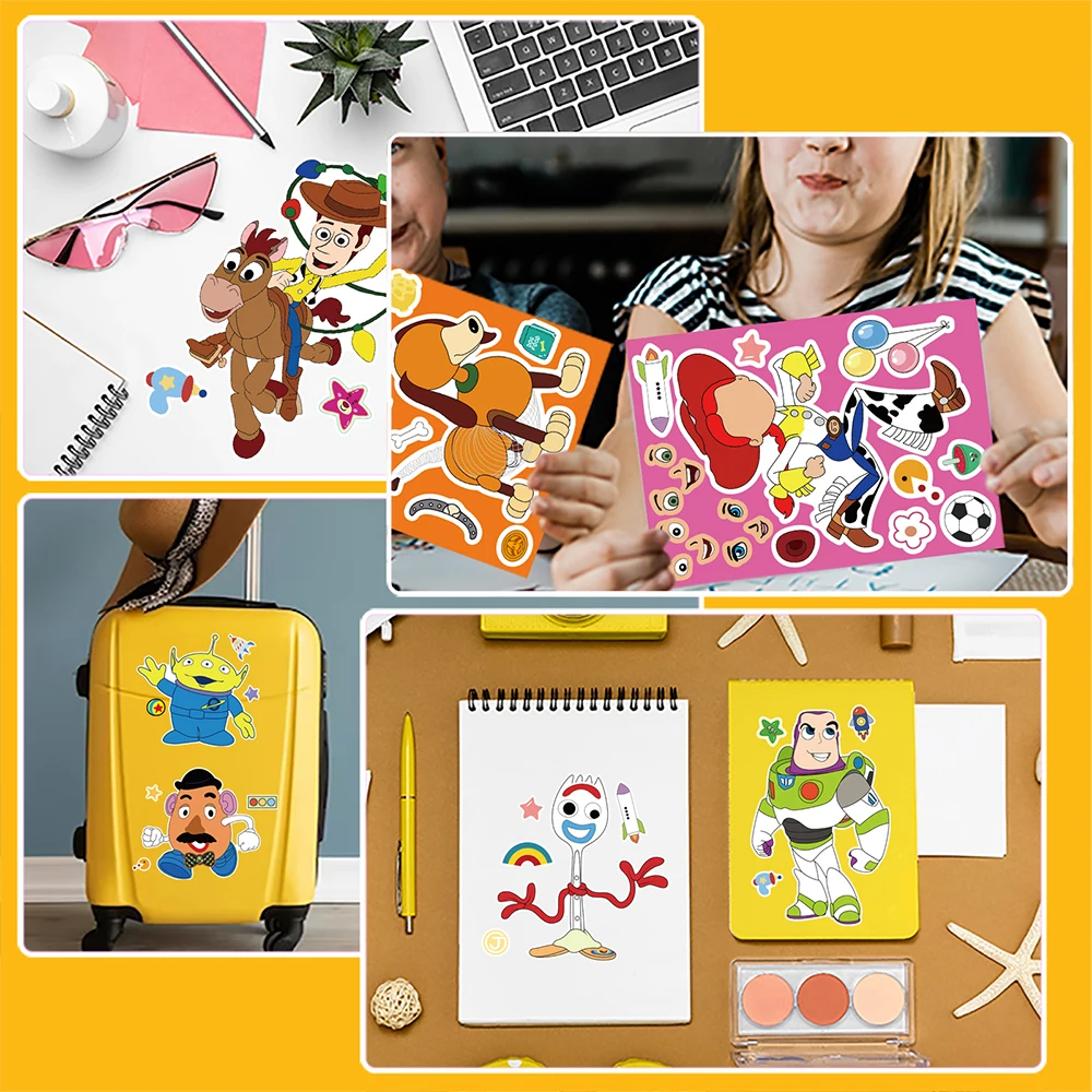 Pegatinas de rompecabezas de dibujos animados de Disney para niños y niñas, juguete educativo de bricolaje para fiesta, manualidades, 8/16 hojas