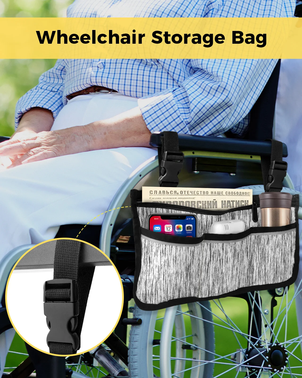 Abstract Tree Texture Gradient Wheelchair Bag With Pockets Armrest Side Bags Electric Scooter Walking Frame Storage Pouch