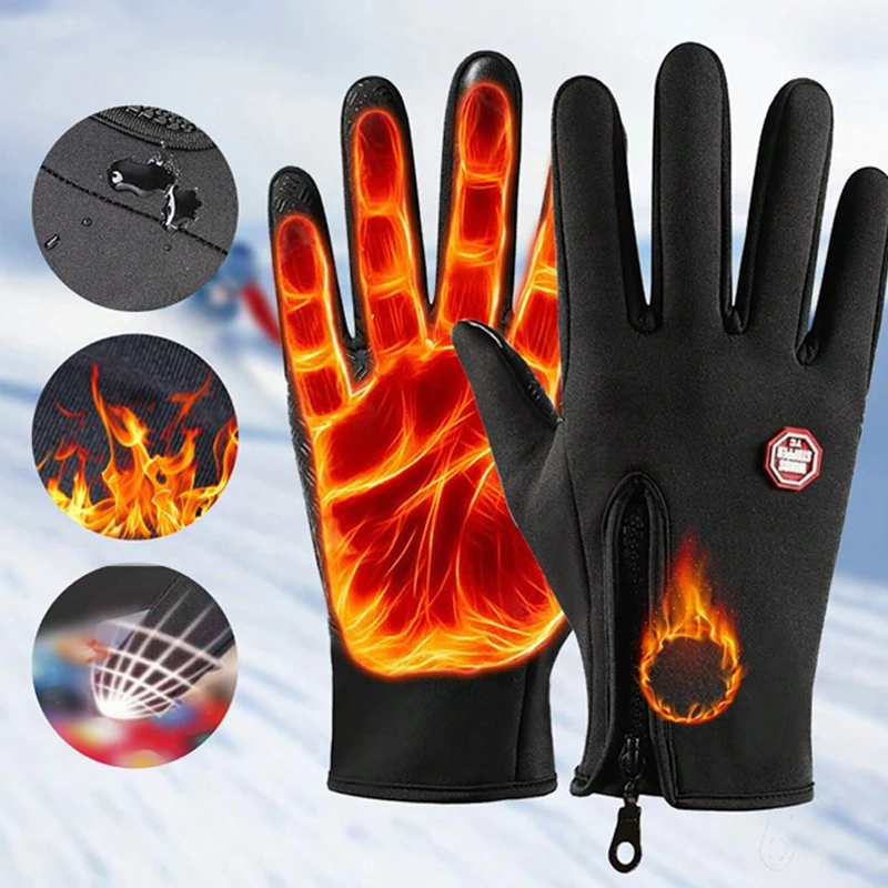 1pc Outdoor Double-Layer Thermal Lined Warm, Anti-Slip, Waterproof, Touchscreen Compatible,Windproof Sports & Cycling Gloves