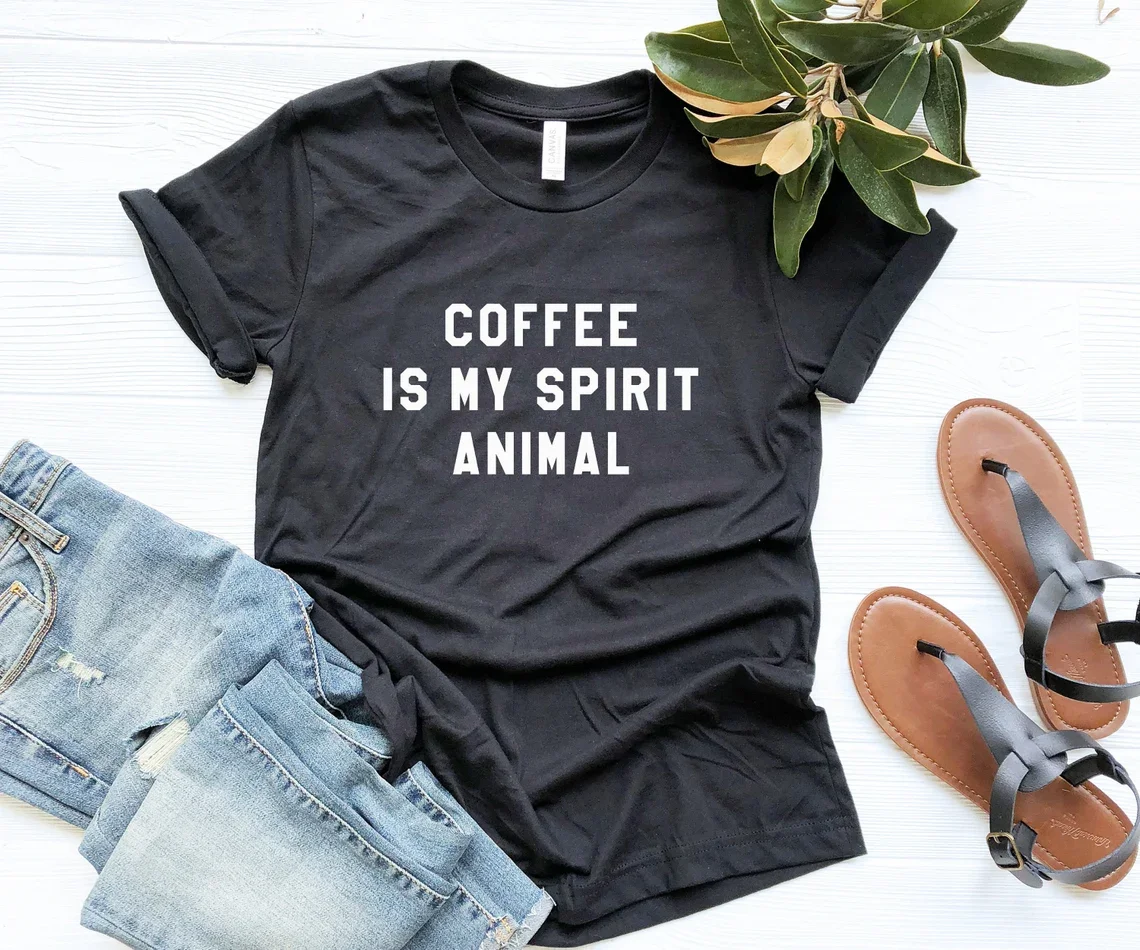 Skuggnas Coffee Is My Spirit Animal Funny Graphic t-shirt Funny Shirt tee Unisex Tumblr Cotton t shirts Dope Hipster Shirt