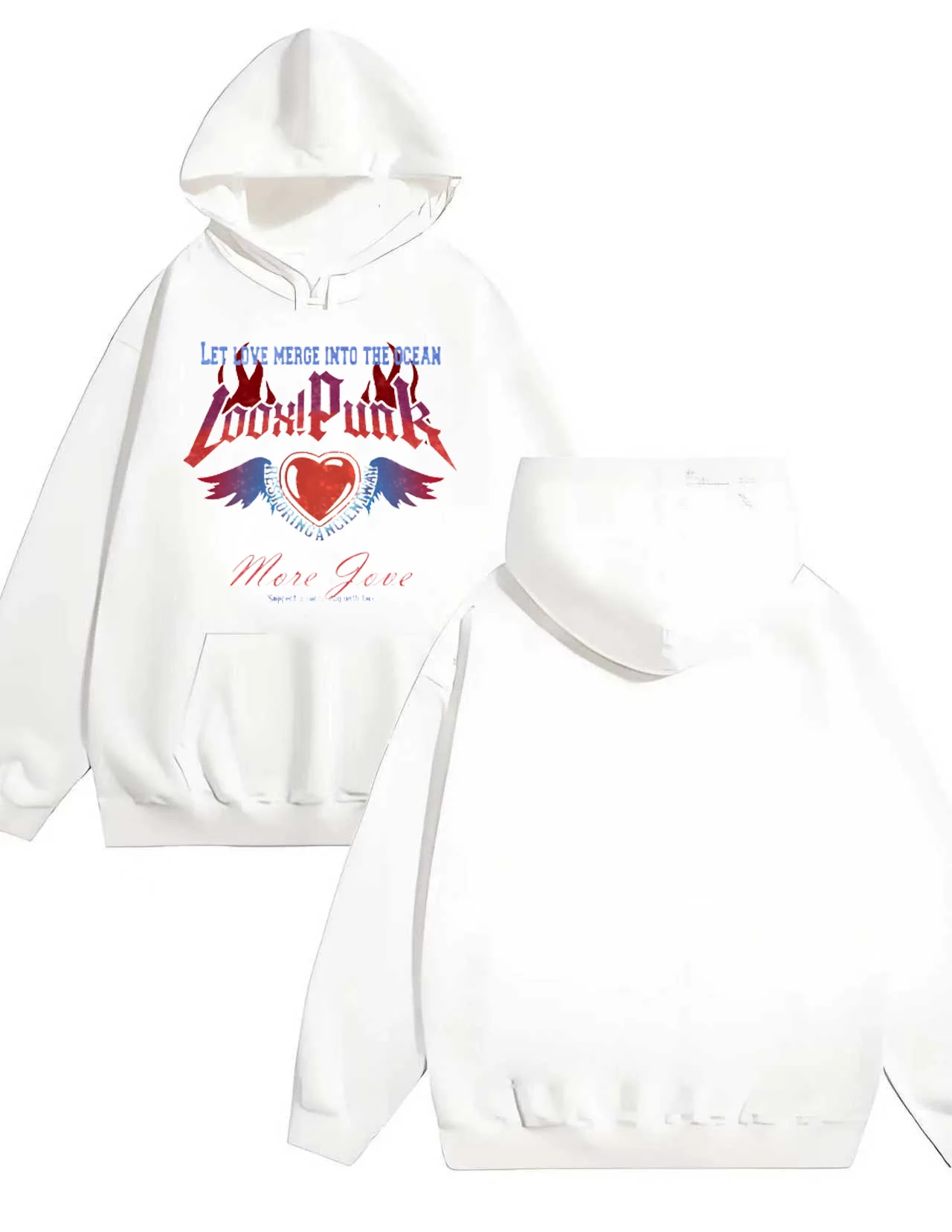 

2025 Новая тенденция, мужская и женская мода в стиле панк, свободная толстовка с капюшоном в форме сердца с принтом крыльев, 330 г, сверхмощная толстовка с капюшоном