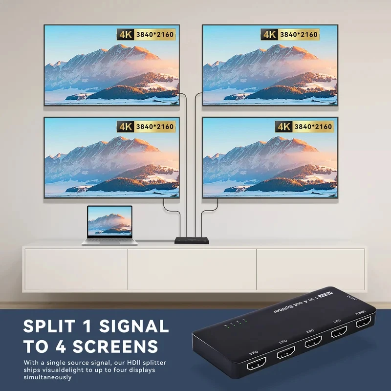 

SST 8K HDMI Splitter 1 in 4 Out 4K 120hz Sync Box 1x4 HDMI2.1 Splitter Duplicate/Mirro Screen UltraHD HDCP 2.3 for PC PS5 Xbox