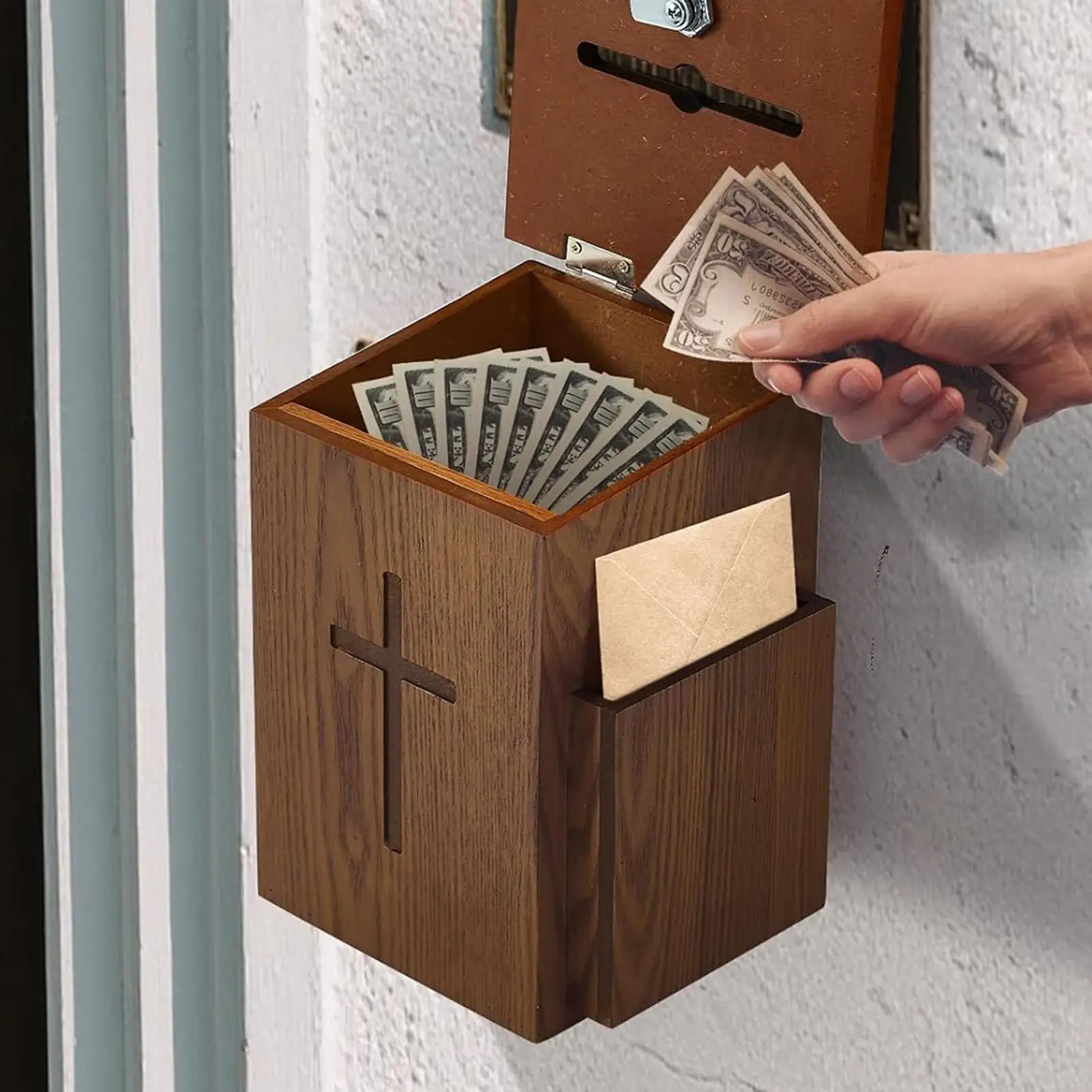 Boîte de dons en bois avec fente, verrouillable, pour collectes caritative, églises, sanctuaires, funérailles, titres religieux, événements et services religieux