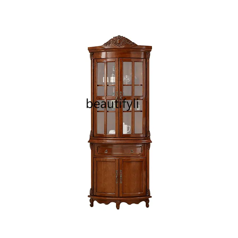 

American-Style Solid Wood Triangle Cabinet Corner Cabinet Living Room Corner Shelf Corner Cabinet Carved Wine Cabinet furniture