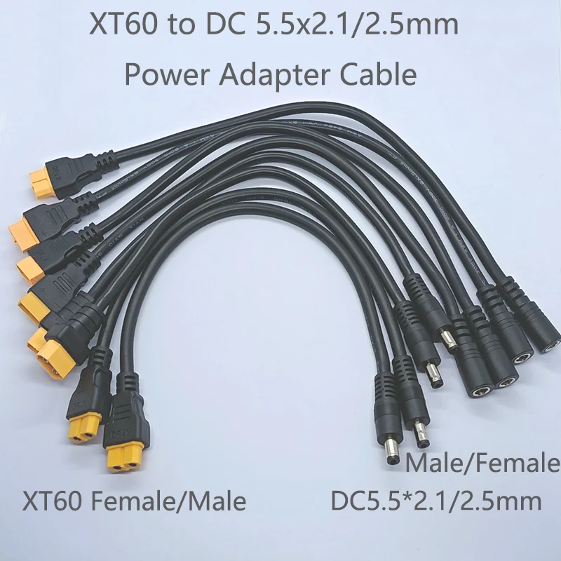 Cabo Adaptador de Energia XT60 para DC5.5*2.1/2.5mm 1.5mm² 30CM 15A para Carregador Solar e Bateria