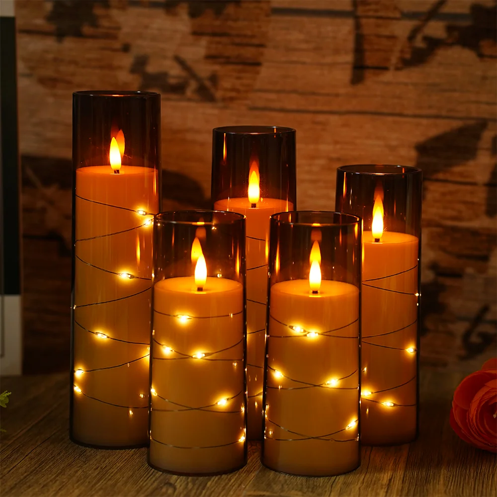 

Flashing flameless led electronic candle set of 5 acrylic light string creative candle Festive birthday votive party candle