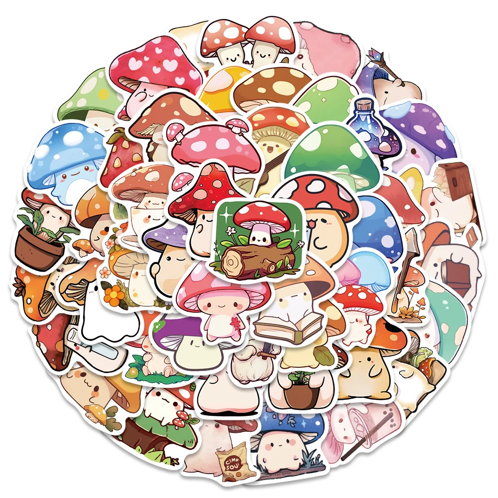 10/30/50pcs Cute Colorful Mushroom Cartoon Stickers Kawaii Graffiti Decals Waterproof DIY Water Bottle Phone Laptop Sticker Pack