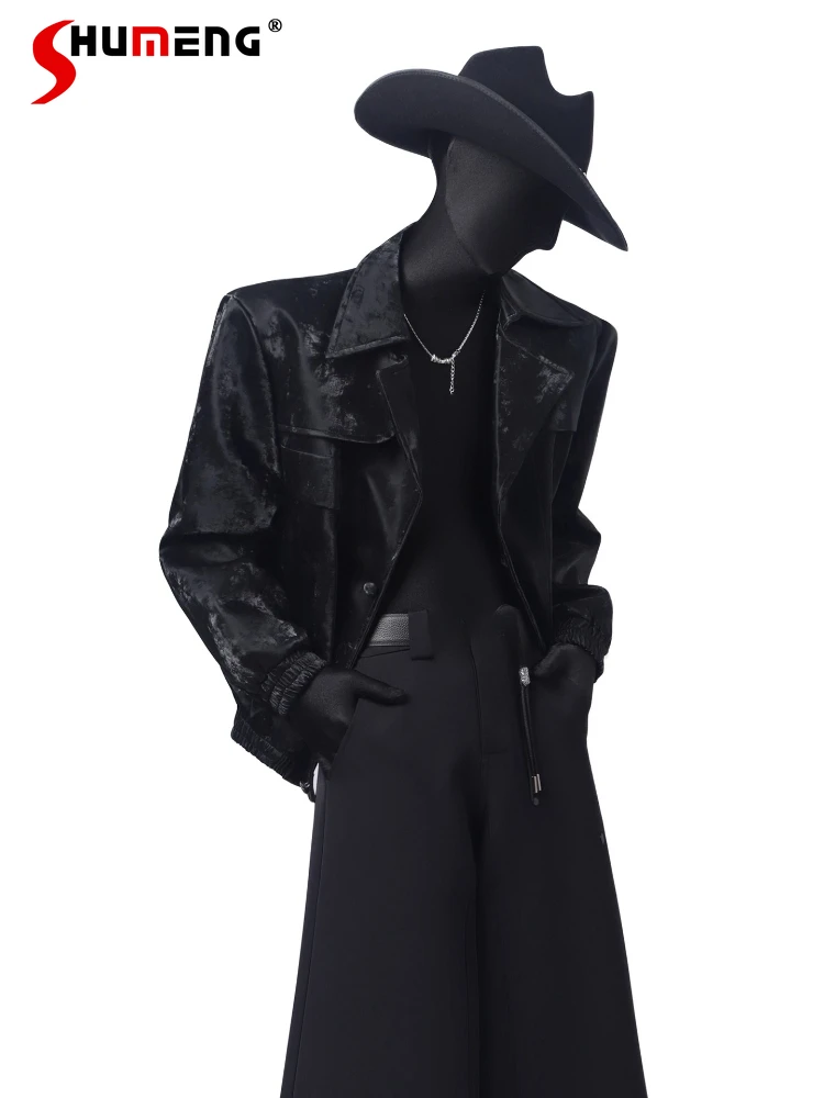 

Модные свободные удобные мужские куртки, осень 2023, новые красивые куртки из искусственной кожи с длинными рукавами и лацканами, стильные мотоциклетные пальто, топы