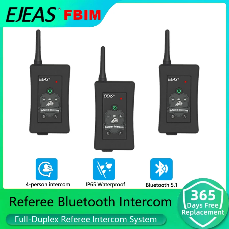 3pcs EJEAS Latest FBIM Motorcycle Bluetooth Intercom Football Soccer Headphone Full Duplex Referees Headset with FM Radio