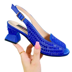 Fashionable Italian Design Ankle Strap Luxury African Bright Rrhinestone Summer Party Banquet Women's Chunky High Heels Sandals