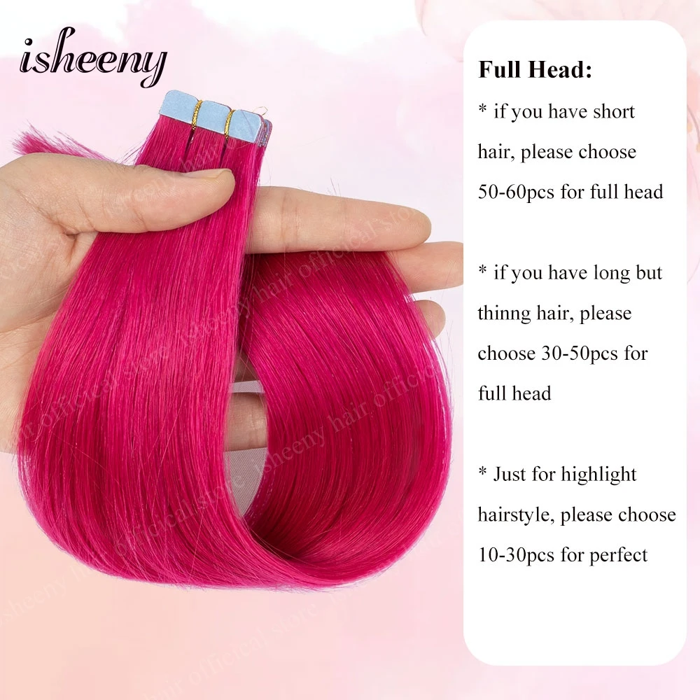 Isheeny 12 "16" 20 "Cinta en extensiones de cabello Cinta adhesiva invisible en la extensión del cabello 10 unids/pack Rosa Púrpura Azul Cabello colorido