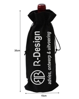 100 Pieces 15*35cm Long Drawstring Black Linen Bags Gift Pouches Champagne Wine Bottle Packaging Bag Printed With Silver Logo