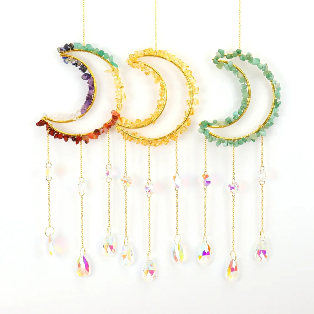 Moon Crystal Suncatcher Rainbow Hanging Window Decor Gift