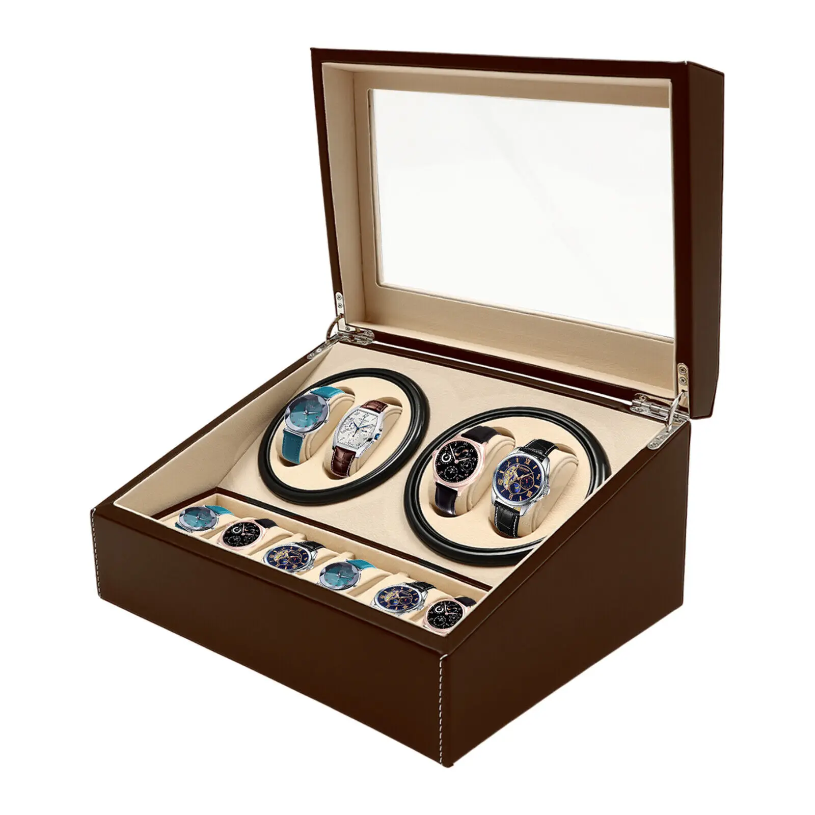 Watch Winder Display Case 4+6 Automatic Rotation Leather Watch Box Gift New