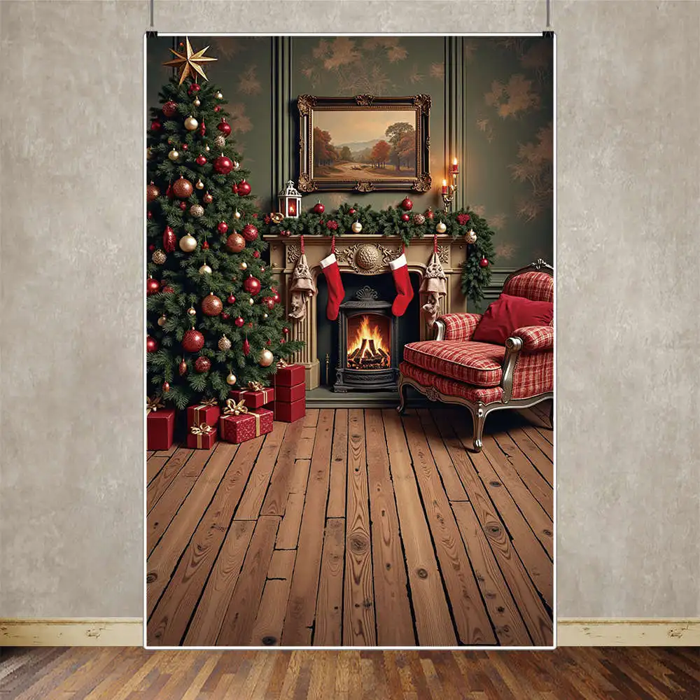 MOON.QG 크리스마스 배경 사진 선물, 벽난로 크리스마스 트리 포토콜 배경, 베이비 스튜디오 포토콜 액세서리