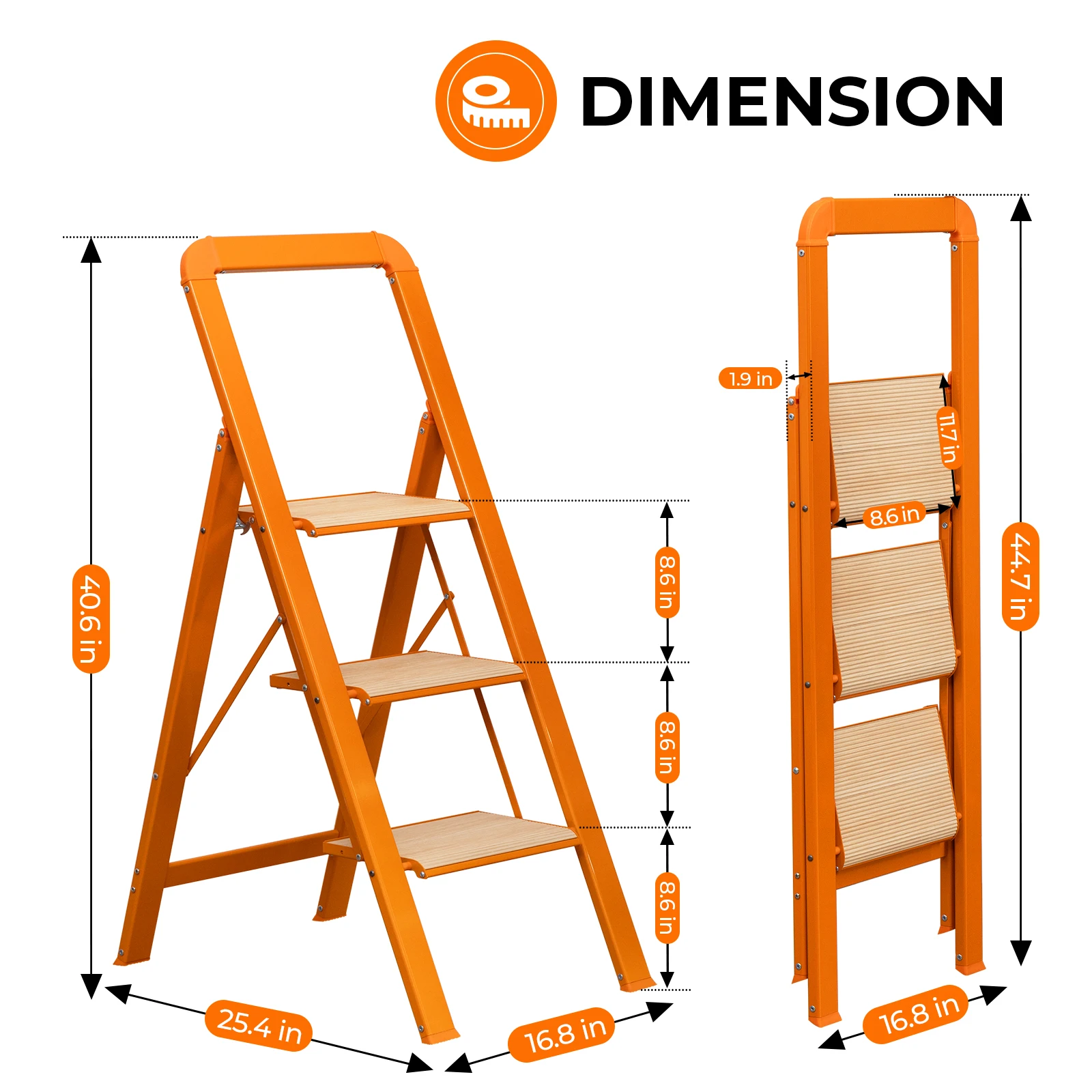 Taburete plegable de 3 escalones para adultos con Pedal ancho antideslizante, escalera ligera de aluminio para el hogar Kitc