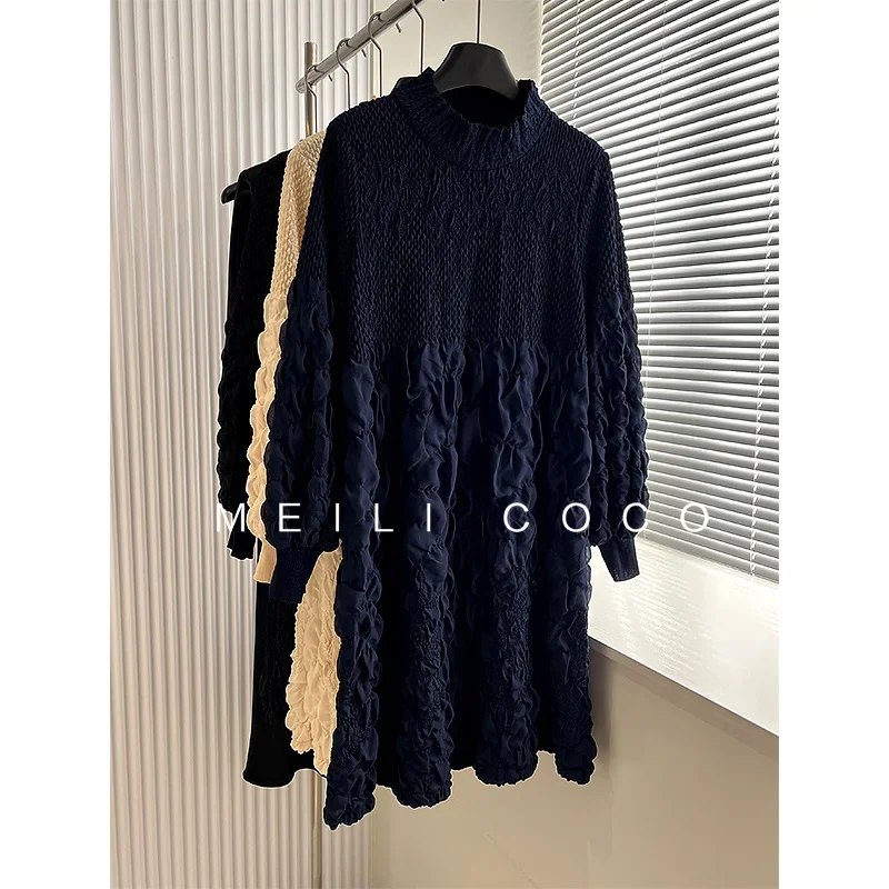 YUDX Pleated French High Quality Vintage Women\'s Dress 2024 Autumn New Solid Slim Fashion Temperament Loose Plus Size Long Skirt