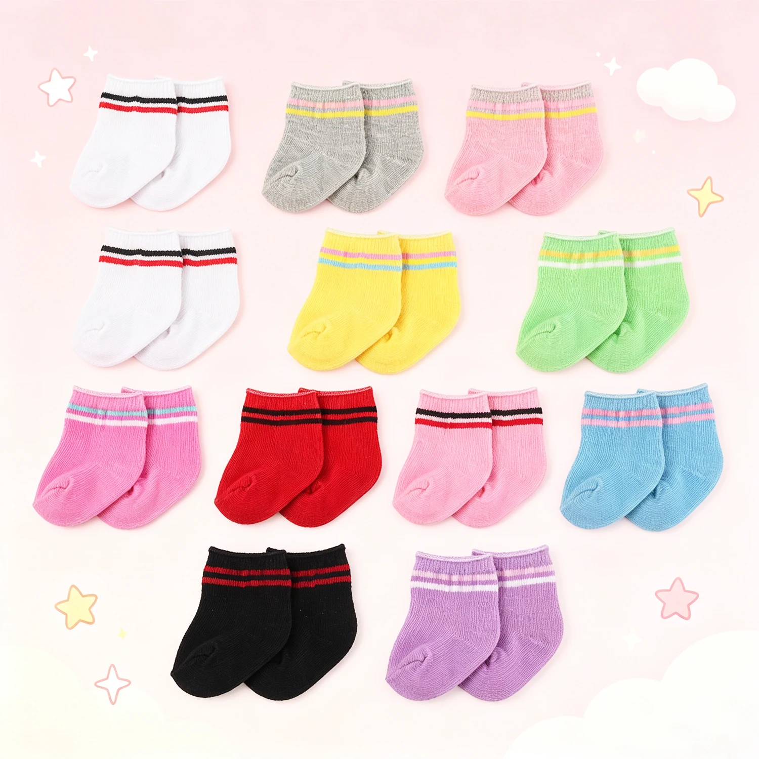 Striped Doll Socks Multicolor Knit Socks for 18 Inch American & 43cm Reborn Baby Newborn,OG Girl Dolls, Mini Doll Accessories