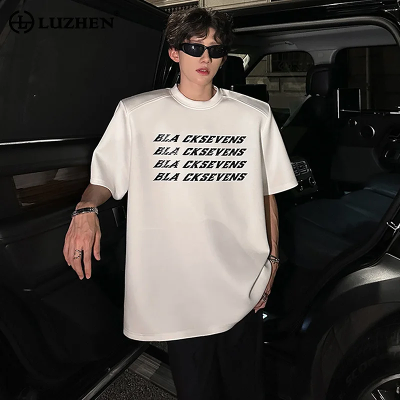 

LUZHEN 2025 Summer New Letter Patchwork Niche Design Short Sleeve T-shirt Men's Fashion Shoulder Pad High Quality Clothes JY2862