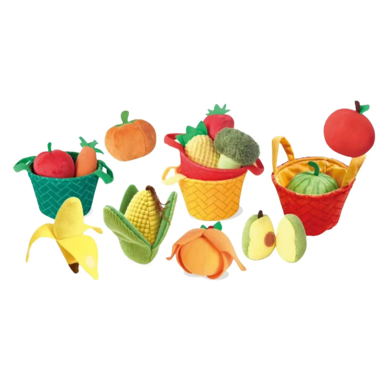 Fruit and Vegetable Basket Stuffed | Gentle Grasping play colorful childFriendly Shapes, stuffed Fruit Basket with Handle, for