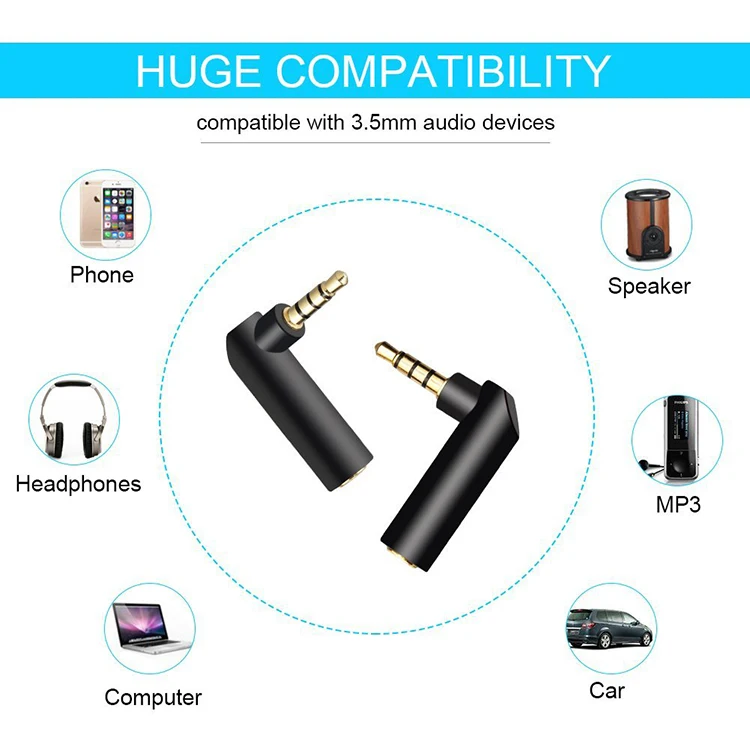 3.5 Mm 90 Degree Audio Adapter, 3.5 Mm Audio Adapter, 3.5 Mm Right Angle Adapter Headphone Adapter, Female To Male AUX Adapter-3