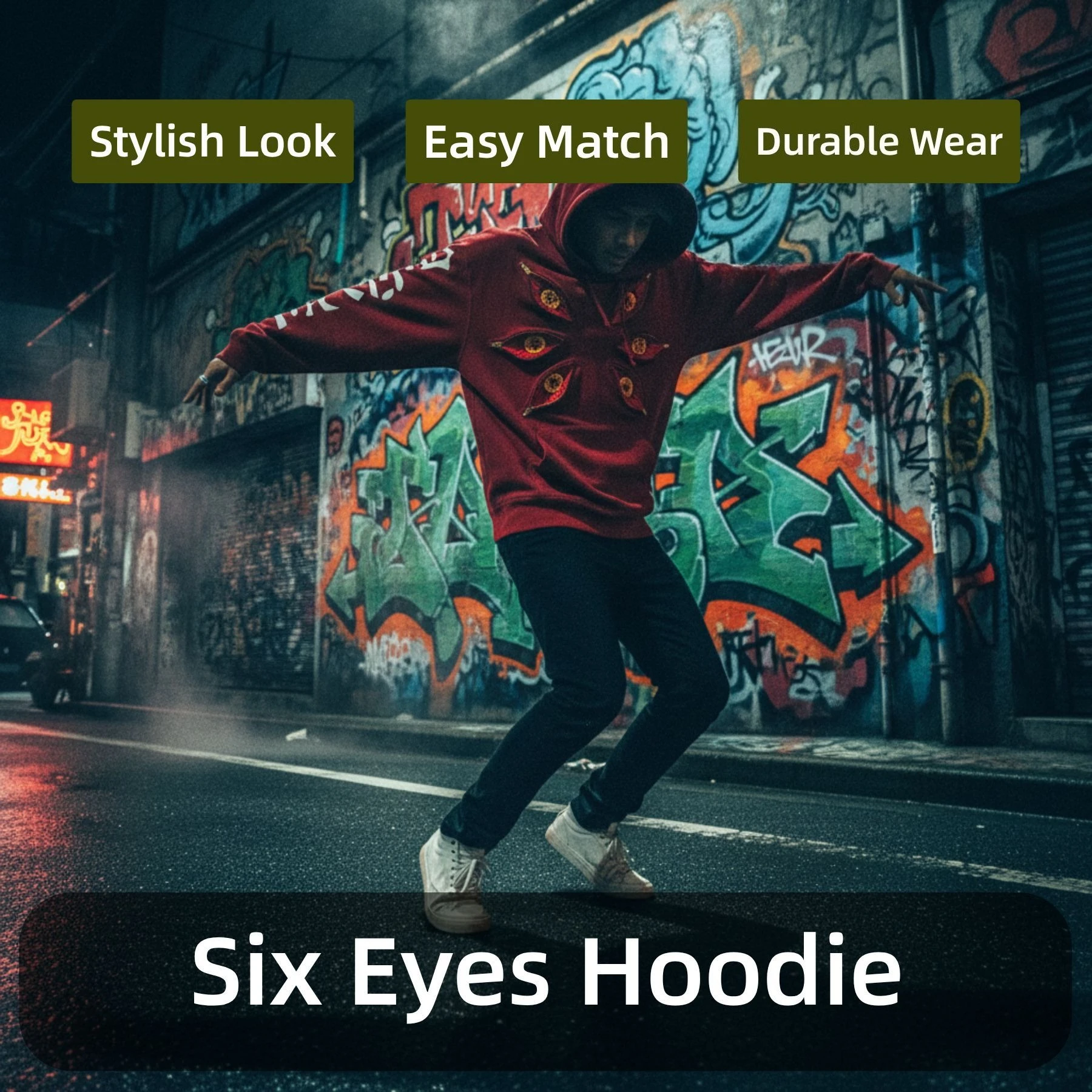 Harajuku Y2k Punk Kokushibo Graphic Oversized Hoodies Gothic Casual Six Eye Hoodie Sweatshirts Streetwear Men Women Clothing
