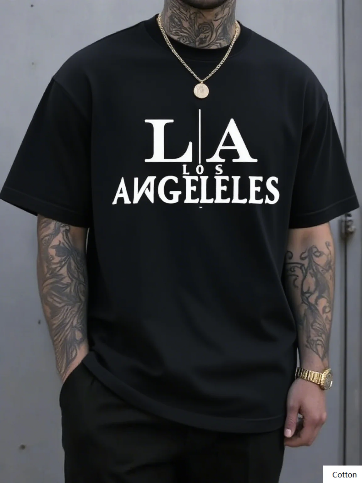 تي شيرت قطني مطبوع عليه LA Los Angeles يعرض شعار LA المميز مثالي لمحبي المدينة والأولئنا الذين يحبون الموضة الحضرية