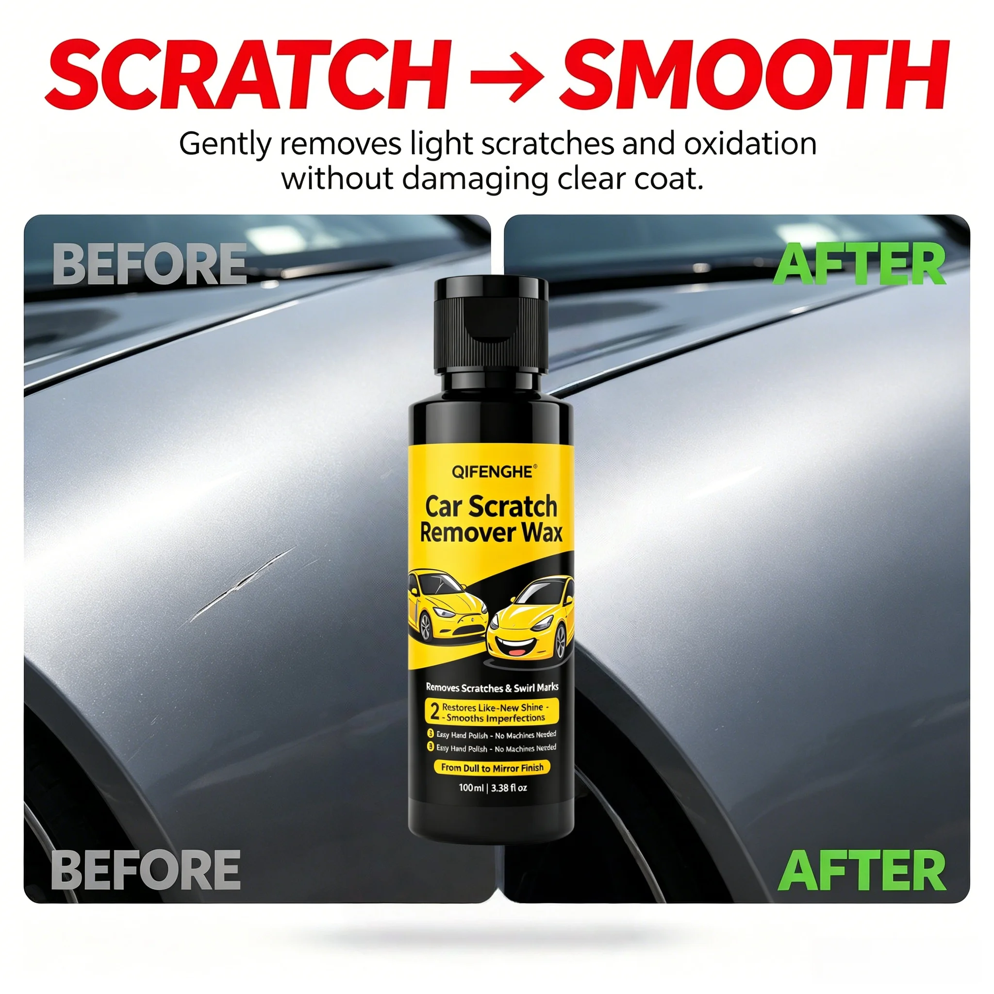 100ml Car Scratch Remover Wax, Auto Paint Restorer for Swirl Marks & Scratches, Hand Polish to Restore Mirror Shine
