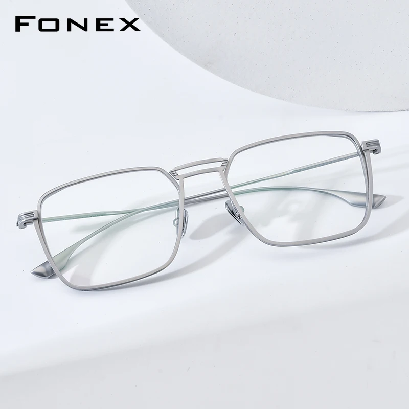 FONEX Titanium Eyeglasses Frame Men Vintage Brand Design Retro Square Glasses Big Size Ultralight-Weight Japanese Eyewear 85721