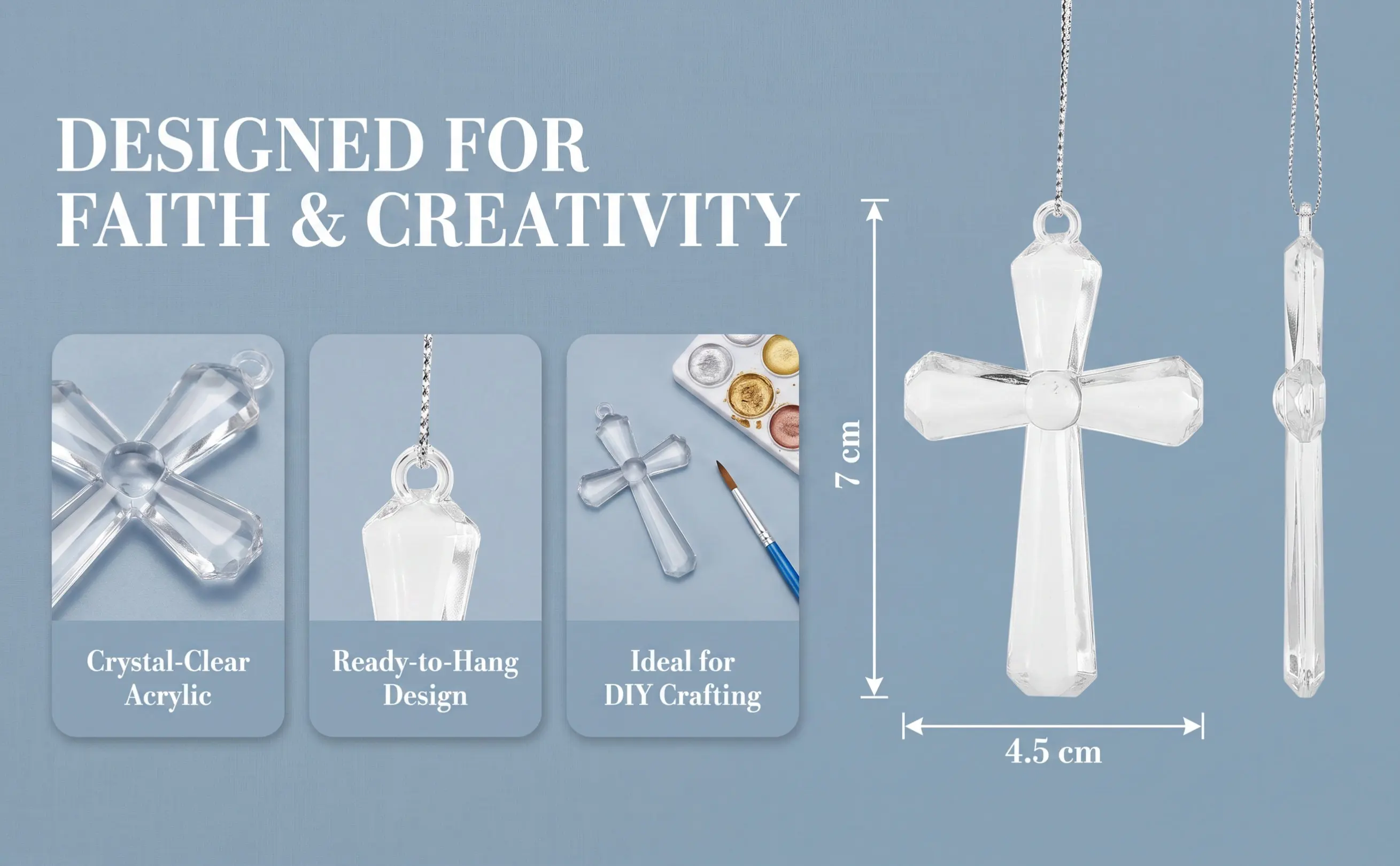 50Pcs Christian Cross Suncatcher Acrylic Hanging Ornament for Window Garden Easter Decoration Religious Party Favor Sunday