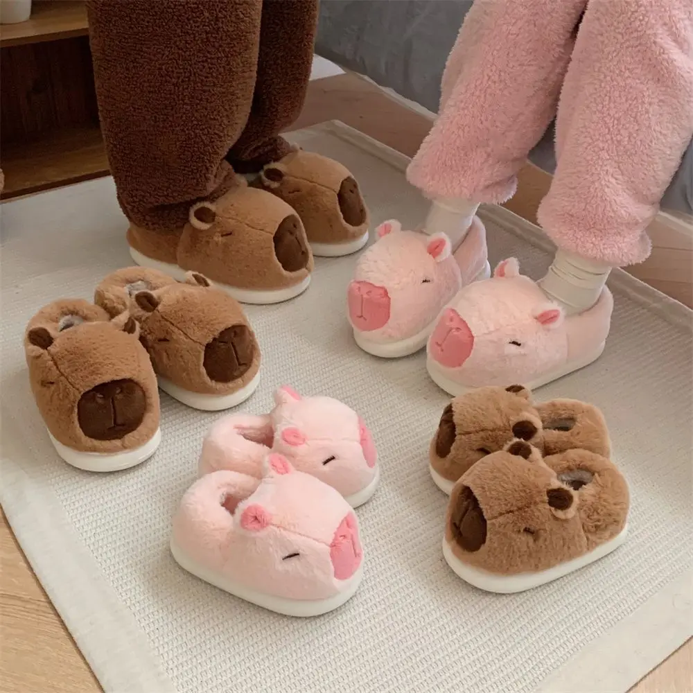 Adorable capybara slippers women winter fluffy 3D animal warm home shoes couple lovers indoor slides woman puffy cloud slipper