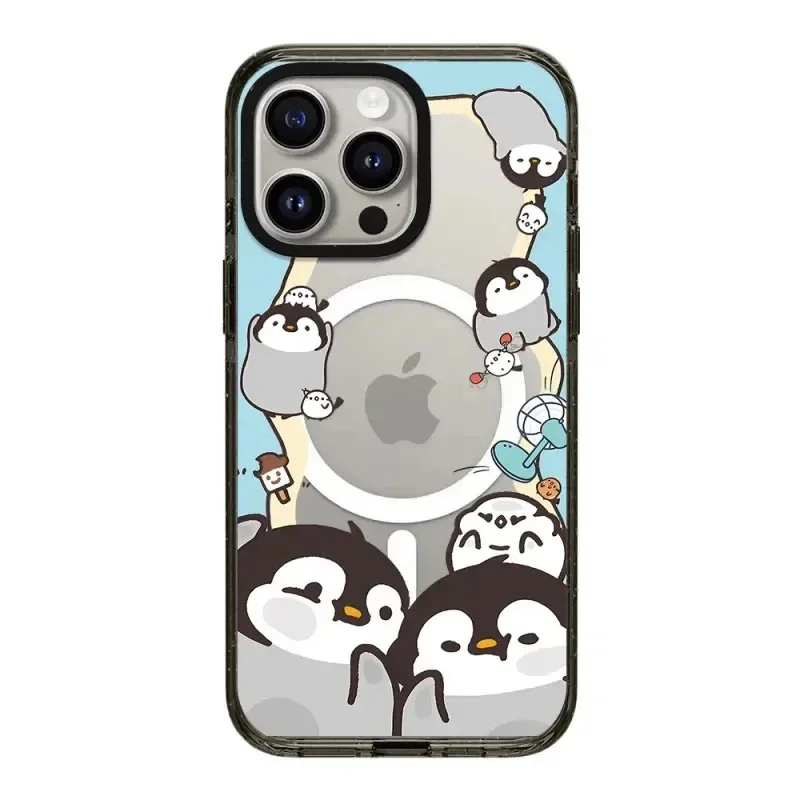 

Cute Penguin Acrylic Black Border Magnetic Phone Case Cover for IPhone 11 12 13 14 15 16 Pro Max Case