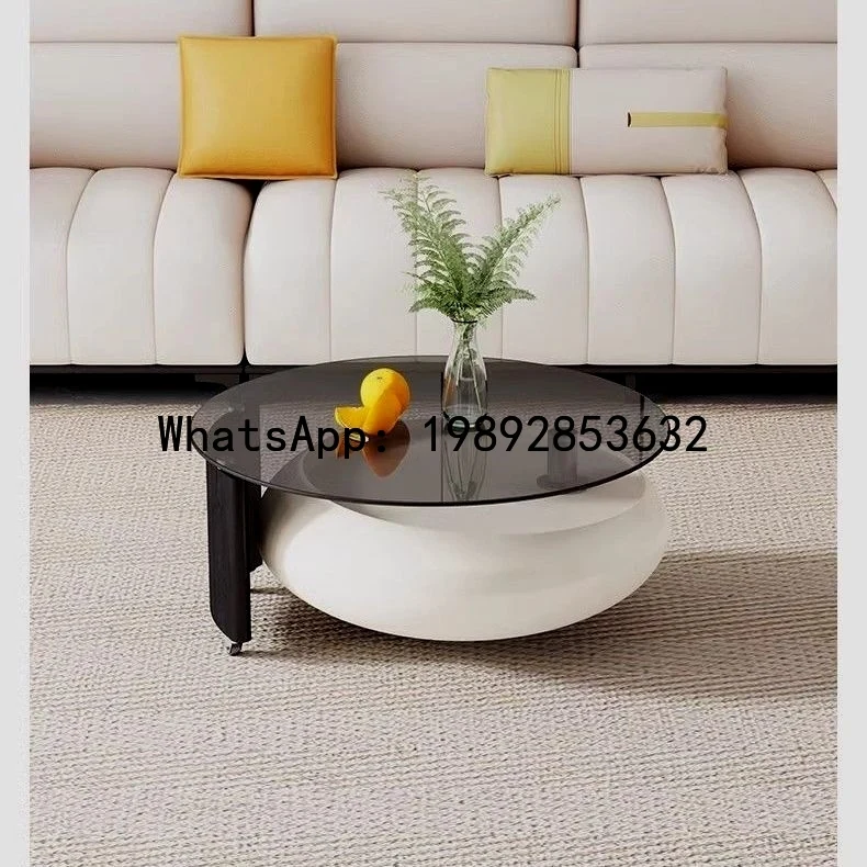 XL Rotating Coffee Table Rotating Cream Style Coffee Table Small Apartment Living Room High-End Round Tempered Glass