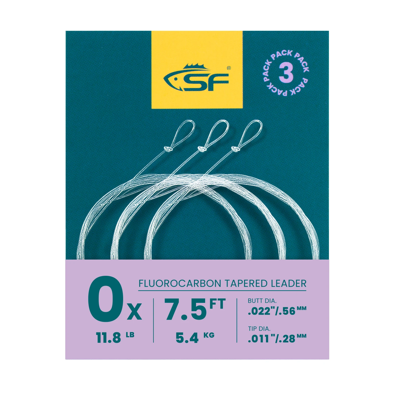 SF 3PCS Stożkowy przypon z fluorowęglowym z wstępnie wiązaną pętlą Stożkowy przypon do wędkarstwa muchowego 7,5FT 9FT 12FT 0-7X