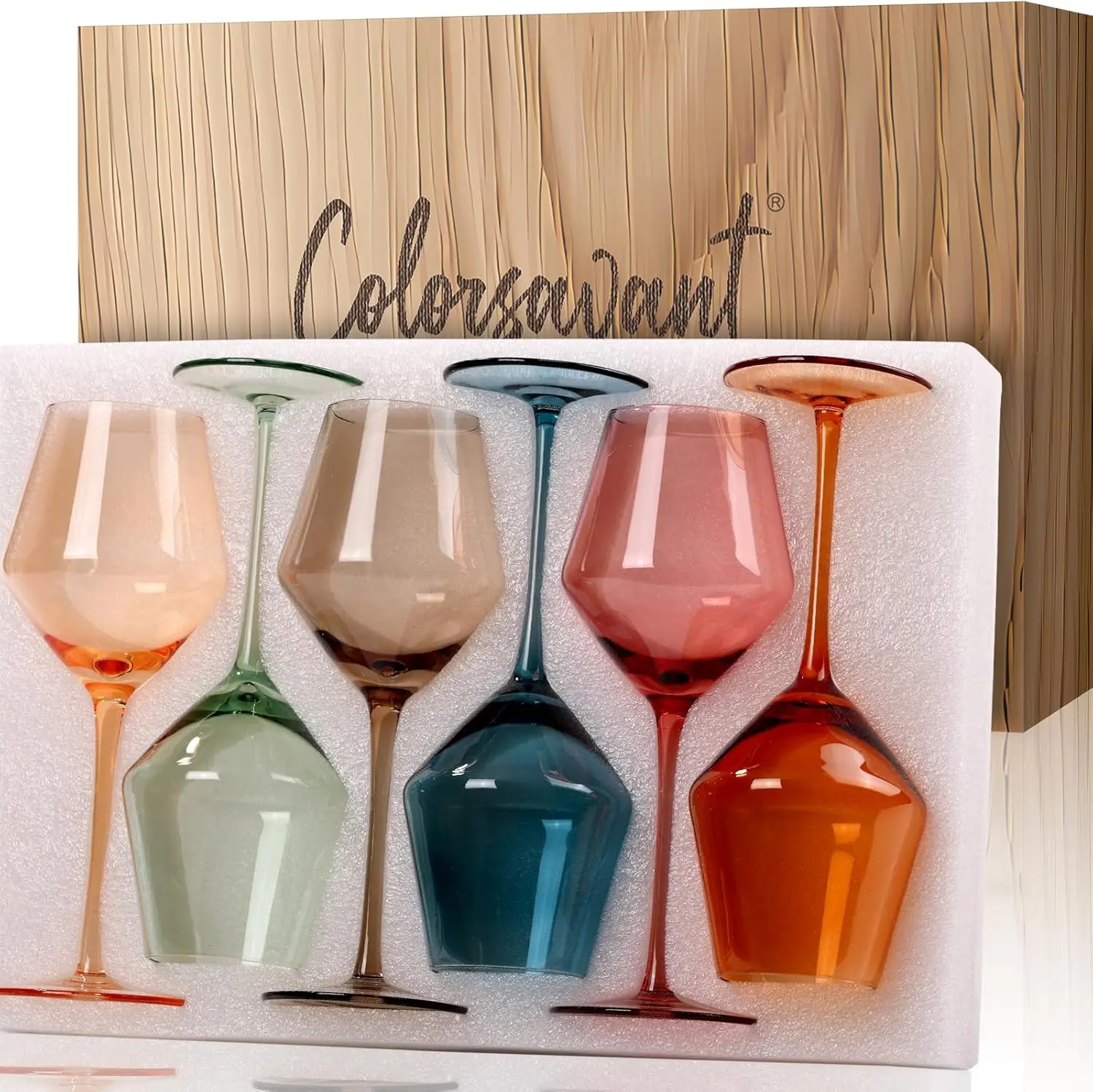 

Colored Wine Glasses Set of 6 - 16oz Stemmed Wine Glasses for Parties