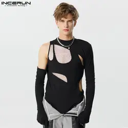 INCERUN 2024 Sexy Casual New Men's Bodysuits Deconstructed Design Spliced Mesh Jumpsuits Pullover Thimble Triangle Rompers S-5XL