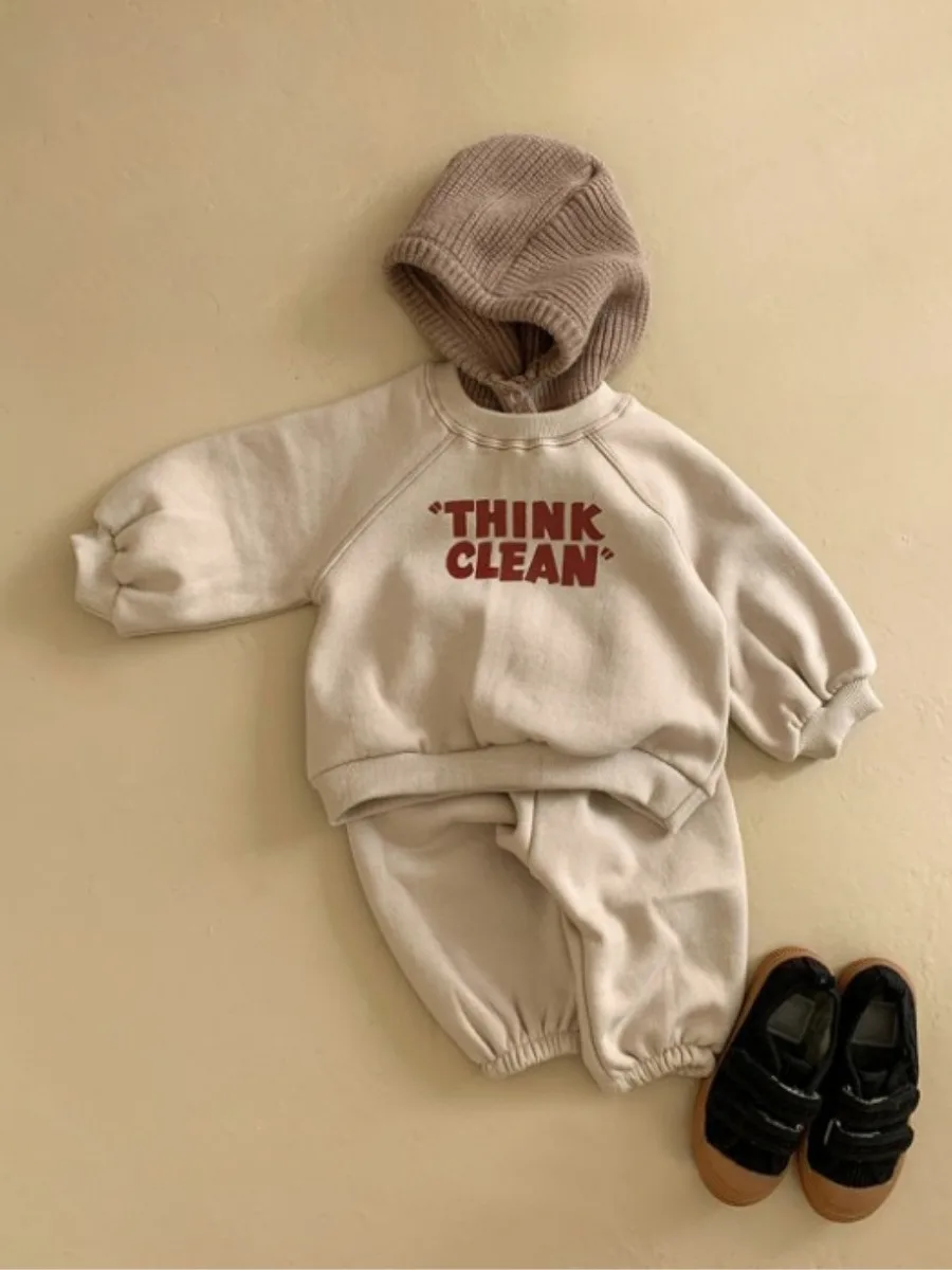 New Baby Clothes Set Letter Print Sweatshirt Set For Boys Girl Casual Pants Outfits Toddler Children Fleece 2pcs Suit