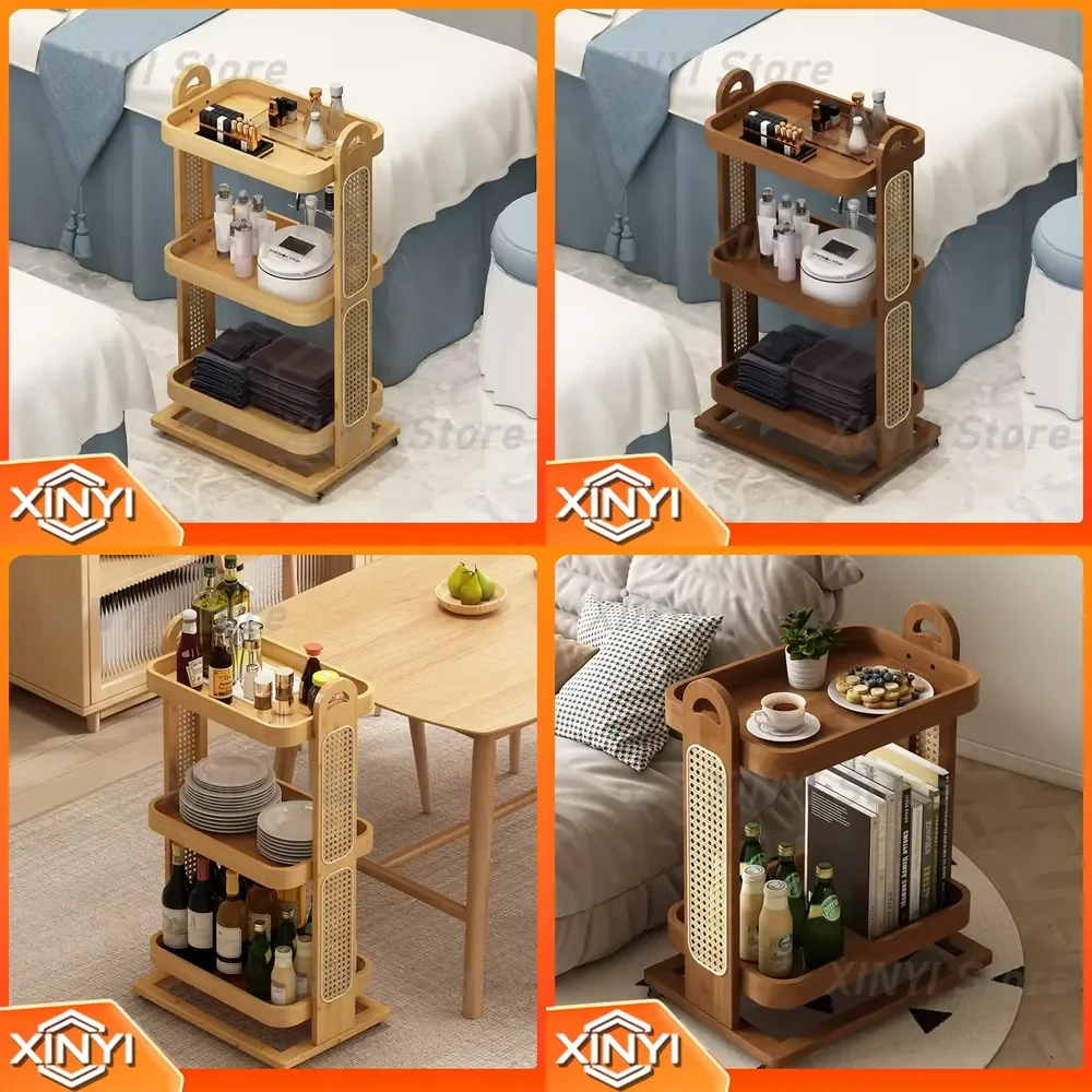 Wooden Mobile Trolley Cart for Commercial Use Home Kitchen Beauty Salon Storage Organizer Rolling Utility Cart for Office