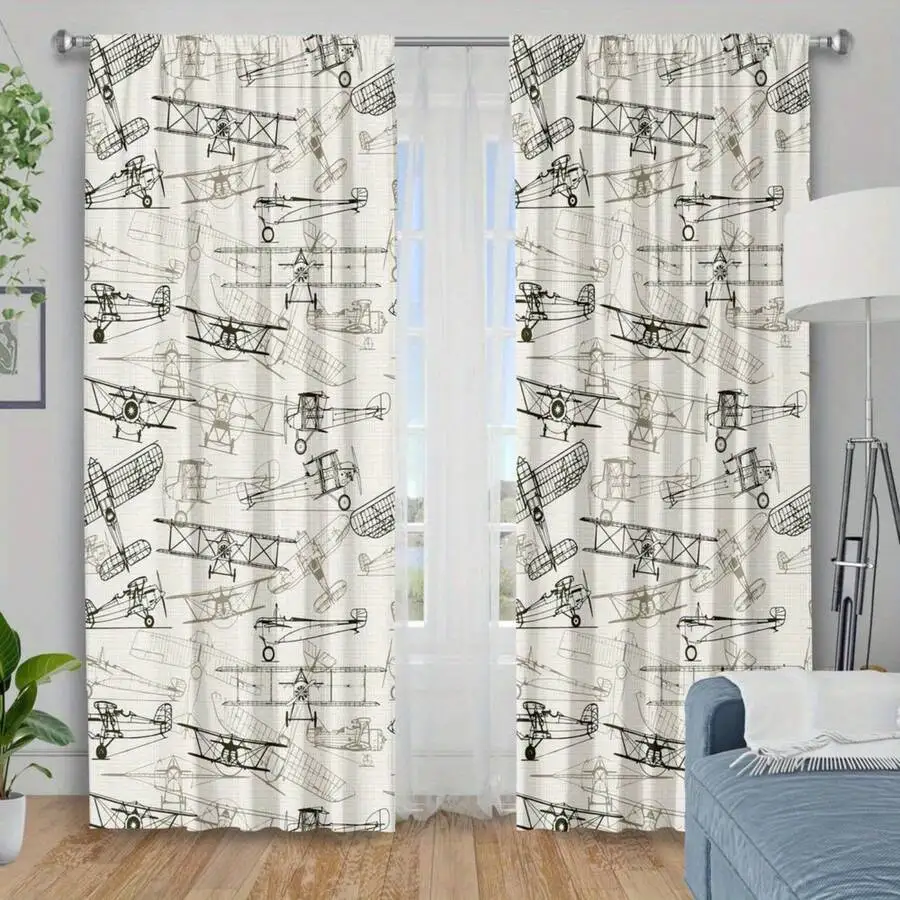 Two Pieces Of Geometric Pattern Curtain Fabric, Thermal Insulating Blackout Curtains For Bedroom Living Room